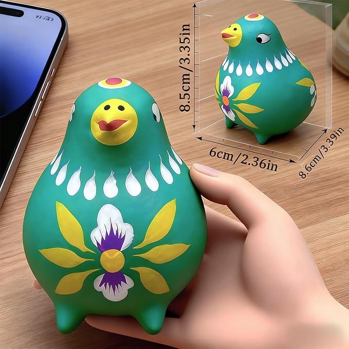 Decorative Clay Bird Figurines Hand-Painted Folk Art Design Collectible Smal Figurines Holiday Birthday Couples Friend Unique Gift Idea Decorative Home Art Table Bring Good Luck (Turquoise)