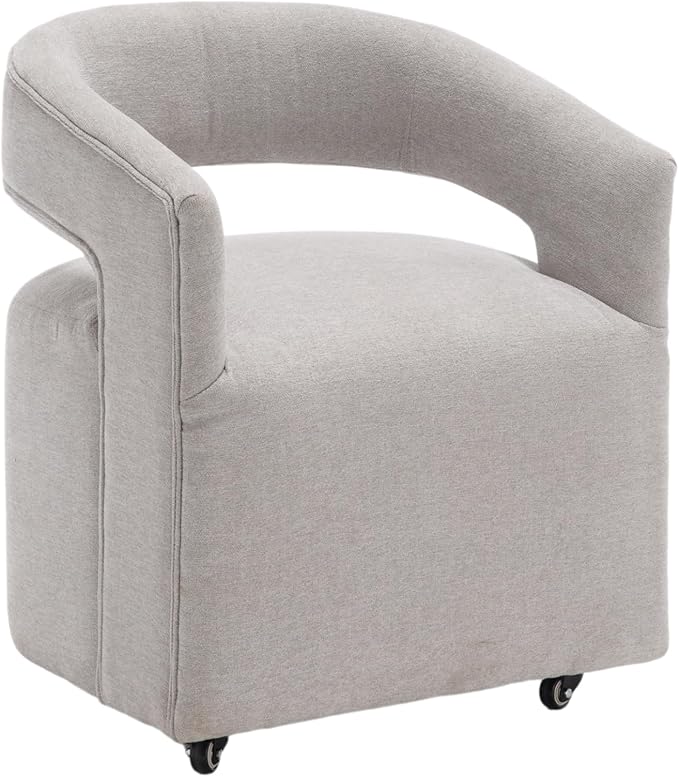 Modern Dining Chair, Upholstered Dining Room Chair with Casters Chenille Fabric Accent Chair for Dining Room Living Room, 1PC, Light Grey