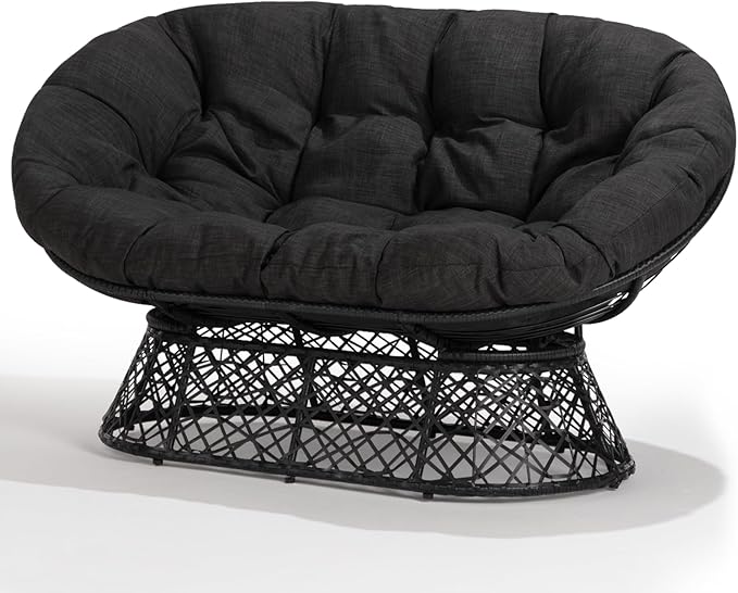 Bme Double Papasan Chair, 600lbs Capacity, Ergonomic Design, Soft Thick Fabric, Bee-Designed Base, Durable Steel, 61", Black Cushion-Black Frame