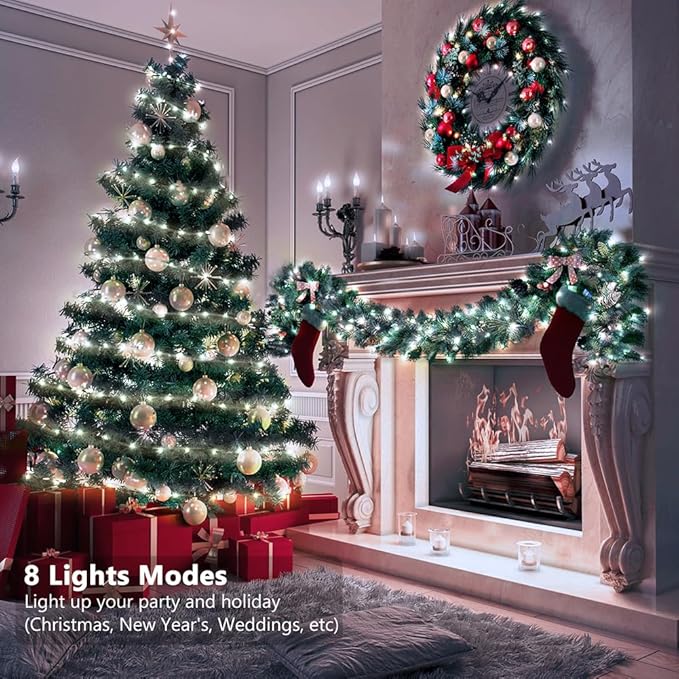 Battery Operated String Lights, 33ft 100 LED Fairy String Lights Battery Powered w/Remote & Timer for Indoor Outdoor Christmas Trees Wreath Decoration Bedroom Patio - Cool White