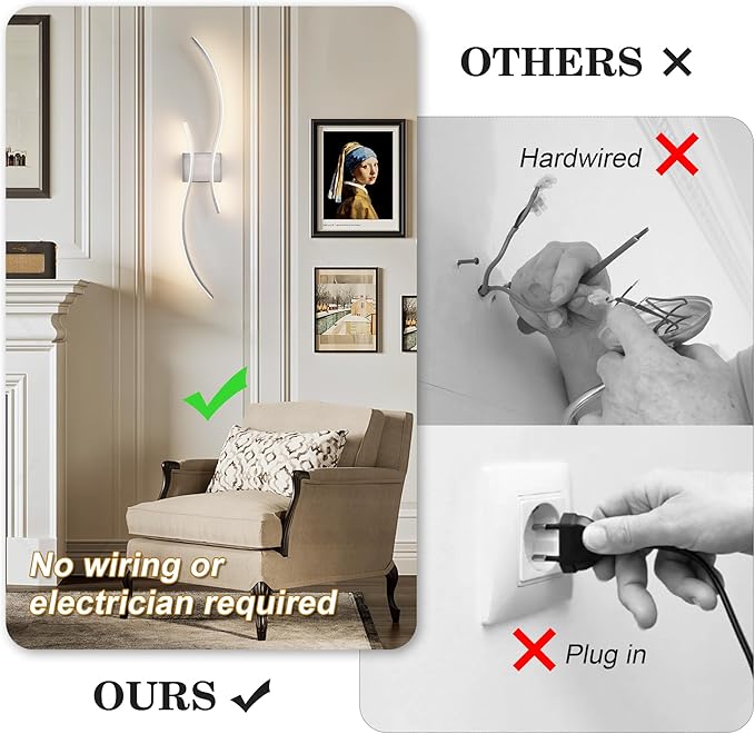 Battery Operated Wall Sconces Set of Two with Remote Control, Stepless Colors 3000K-6000K & Dimming, LED Nickel Wireless Wall Light for Living Room, Hallway, Bedroom, 39.3 Inch (2 Pack)