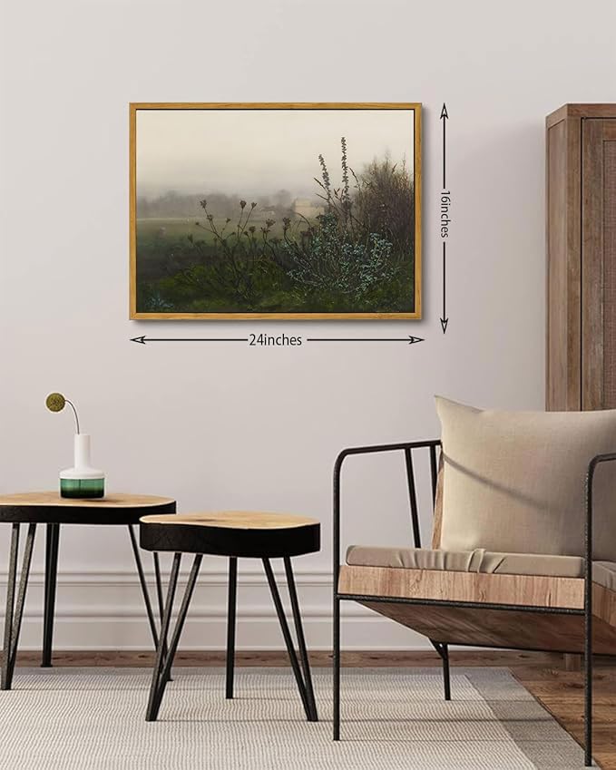 KISSFOX Vintage Wall Art Framed Retro Rustic Landscape Painting Canvas Prints Farmhouse Floral Country Scenery Picture Home Office Decor Bathroom Bedroom Living Room