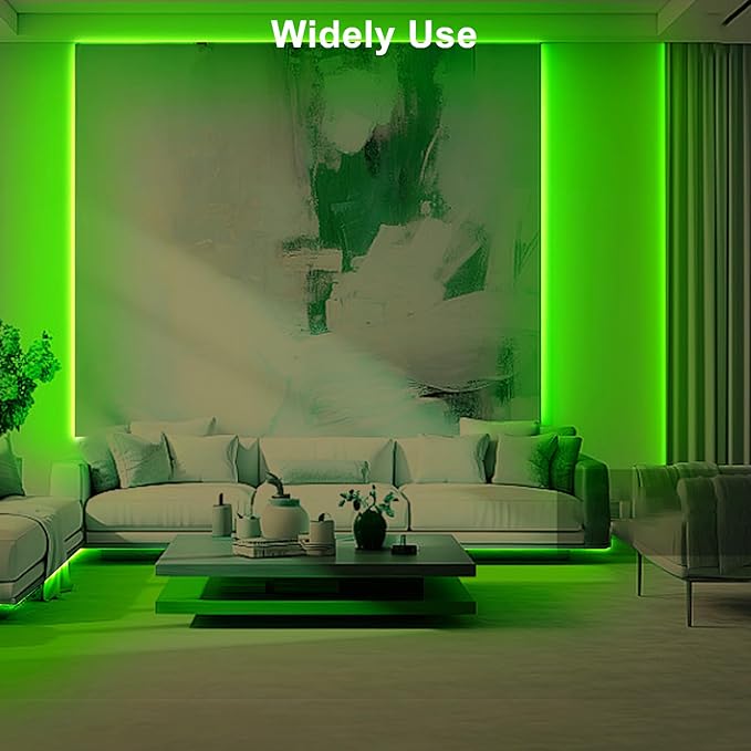 16.4ft Green COB Led Strip Lights with RF Remote, Dotless, Indoor, Dimmable, Adhesive Led COB Light Strip for Cabinet, Room, Bed, Paintings