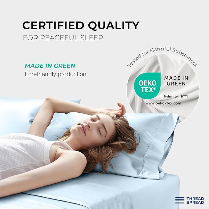 THREAD SPREAD 100% Egyptian Cotton Sheets California King Size - 1200 Thread Count 4 PC Cal King Sheets Egyptian Cotton, Cooling Sateen Sheets, High Thread Count Sheets California King - Light Blue