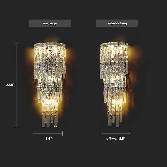 Wall Sconces,Modern Crystal Wall light Fixtures Indoor Luxury Chrome Wall Lamp,K9 Acrylic Crystal Drops Wall Lamp,Elegant Wall Lighting for Bedroom Bathroom Hallway Living room Mirror Bedside
