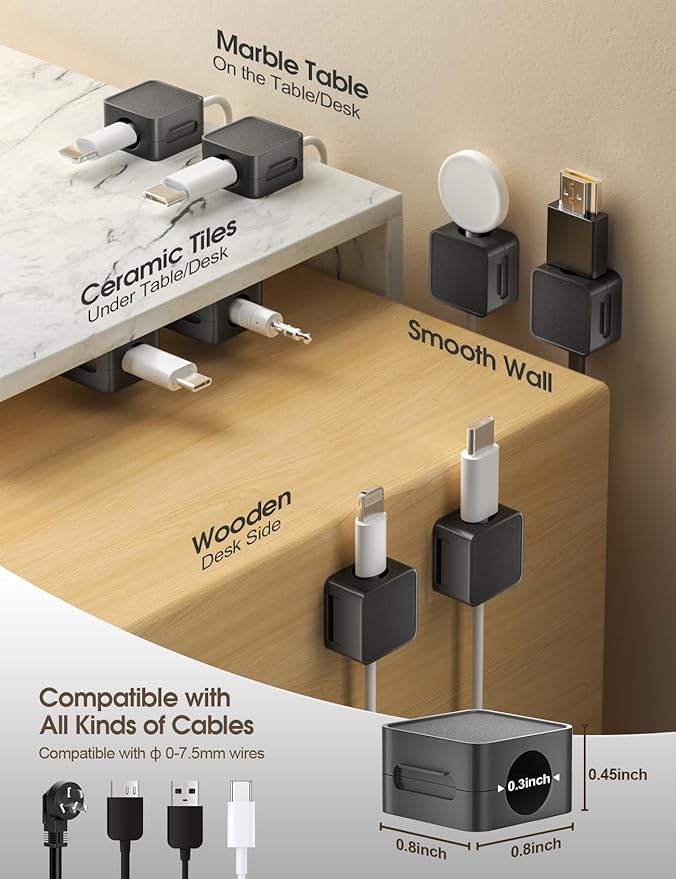 20 Pack Cord Organizer Holder, Strong Adhesive Desk Cable Management Magnetic Easy Open,Organize Phone Charging Cords Wire Holder Organizer Neatly for Home,Office,Car,Desk,Nightstand