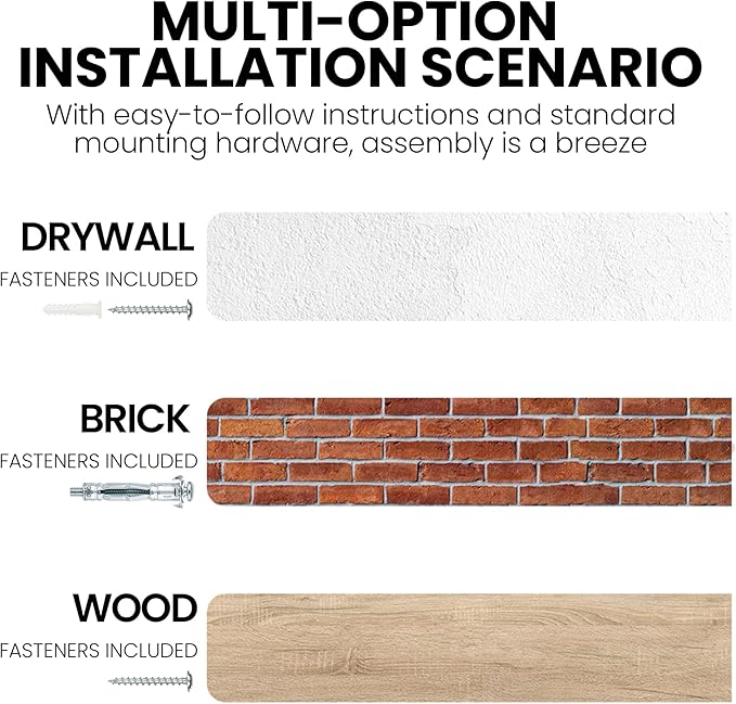 Fun Memories Floating Shelves for Wall Decor, 8" Deep Rustic Solid Elm Wood Floating Shelves Wall Mounted, Heavy-Duty Shelf with Invisible Bracket for Living Room Kitchen, 36 Inch Set of 2, Natural