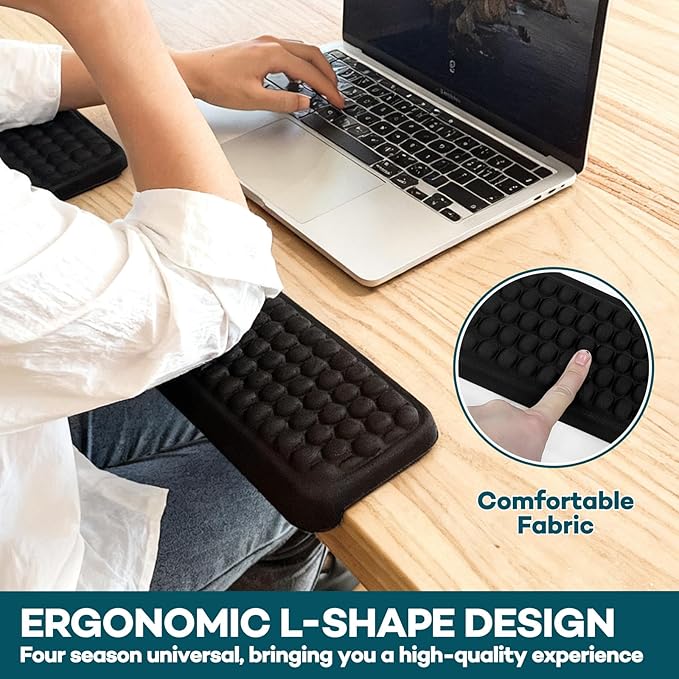 2PCS Desk Elbow Pad, Ergonomic L-Shape Office Elbow Support Pads with Non-Slip Rubber Base & High-Density Foam, Anti-Slip Desk Edge Cushion for Typing, Gaming, and Office Work(Black)