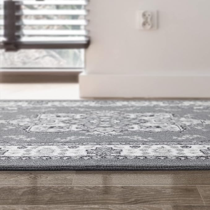 Antep Rugs Alfombras Oriental Traditional 2x4 Non-Skid (Non-Slip) Low Profile Pile Rubber Backing Kitchen Area Rugs (Gray, 2'3" x 4')