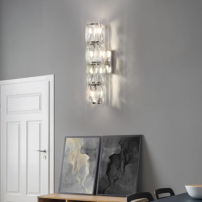 Crystal Wall Sconces Indoor, Modern Sconces Wall Lighting Fixtures Indoor Chrome Wall Mounted Lamp for Bedroom Living Room Hallway Bathroom Vanity Light Fixtures Over Mirror