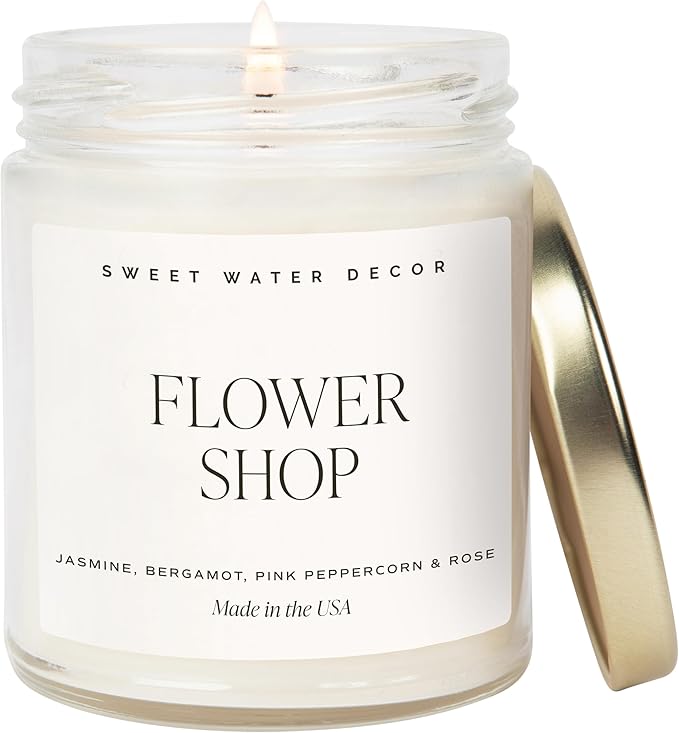 Sweet Water Decor Flower Shop Candle - Rose Scented Soy Jasmine, Bergamot, Rose Spring Candle - 100% Cotton Wick with 40 Hours Burn Time - Floral Scented Décor for Home