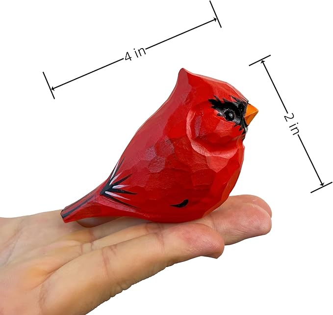 Wooden Bird Figurines Funny Desk Accessories Hand Carved Wood Decorative Small Birds Animal Miniature Statues Ornament for Home Room Decor (Red)