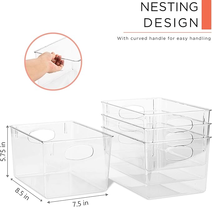 Sorbus Medium Clear Plastic Storage Bins for Shelves, Clothes, with Handle - Clear Storage Bins, Drawer, Shelf, Closet, Pantry, Fridge, Freezer Organizer Bins, Closet Organizers and Storage (2 pack)