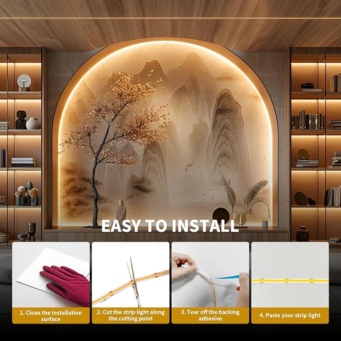 COB LED Strip Lights, Bright COB LED Lights 20ft LED 3000K Cool White Dimmable LED with RF Remote Under Cabinet Lighting for Bedroom Counter Kitchen