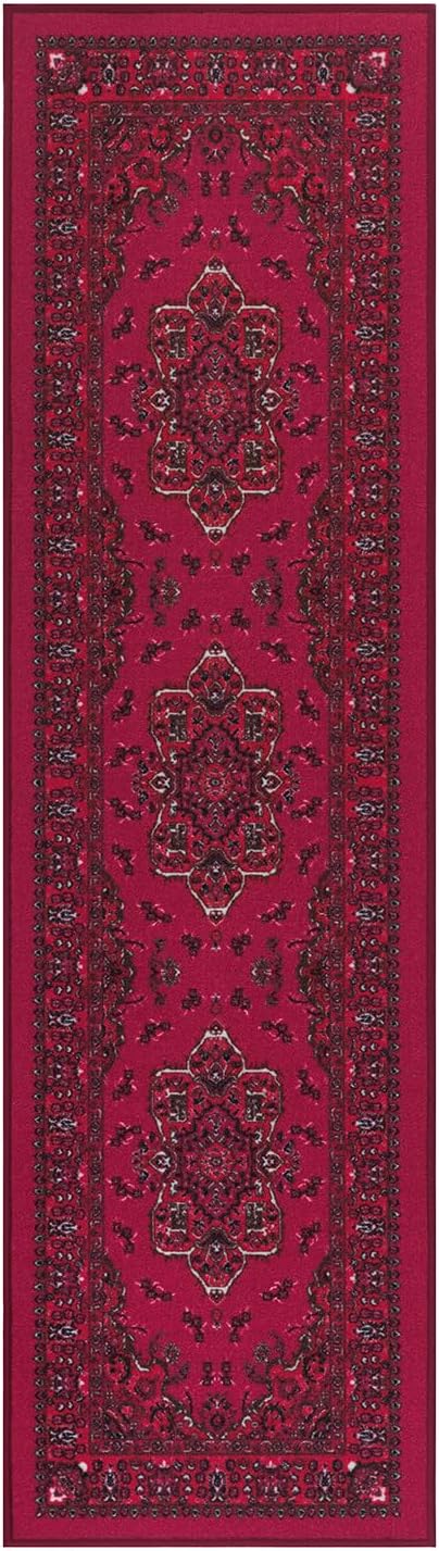 Antep Rugs Alfombras Oriental Traditional 2x7 Non-Skid (Non-Slip) Low Profile Pile Rubber Backing Indoor Runner Rugs (Pink, 2' x 7')