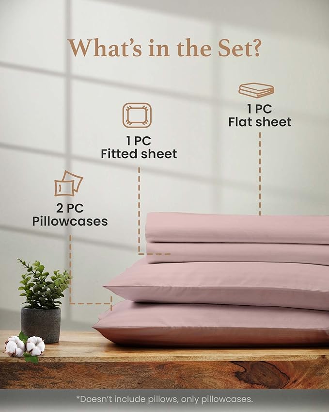 Split King Sheets Sets for Adjustable Bed Cotton, Luxury Sheets, 1000 TC Egyptian Cotton Sheets, 5 Piece 100% Cotton Split King Sheet Set, Sateen Sheets, 2 Fitted - 16" Deep Pocket, Blush