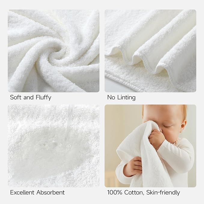 REDKISS Ultra-Plush Bath Towel Set - 900GSM Premium Thick Cotton for Bathroom & Spa, Super Absorbent Quick-Dry Bath Sheets with No Shedding (4-Piece Set for Adults, Luxury Hotel & Home Use)-White