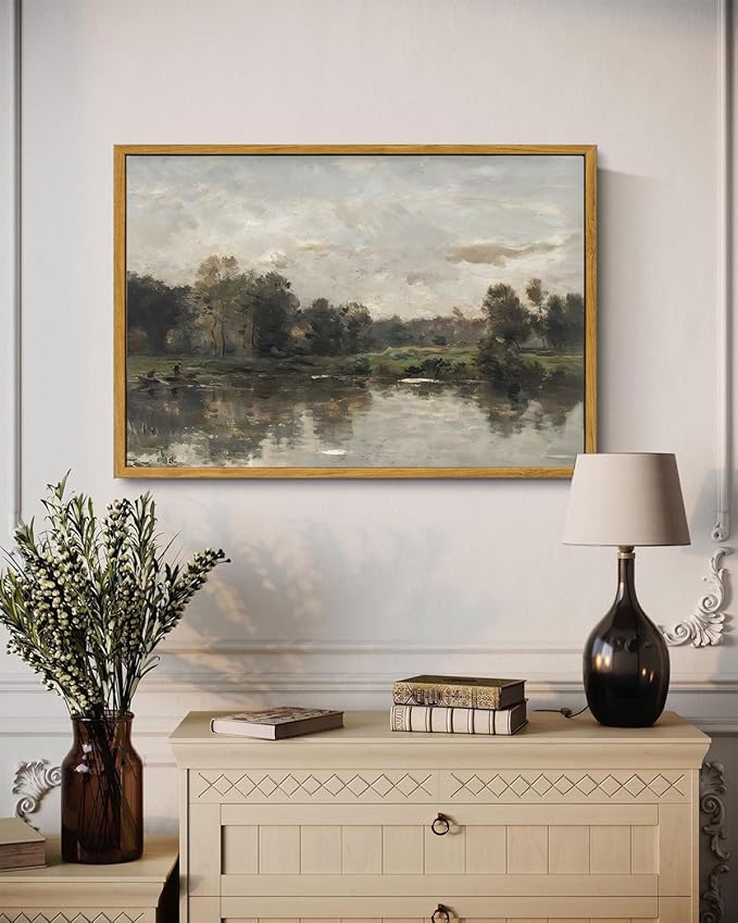 KISSFOX Framed Vintage Landscape Wall Art Natural Scenery Canvas Prints Colorful Painting Artwork Rustic Farmhouse Pictures Decor Living Room Office Bedroom Bathroom Kitchen