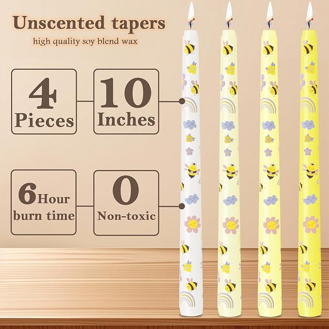 10 Inch Bee Taper Candles Long Tapered Candlesticks for Baby Shower Bee Themed Party Supplies What Will It Bee Gender Reveal Decorations