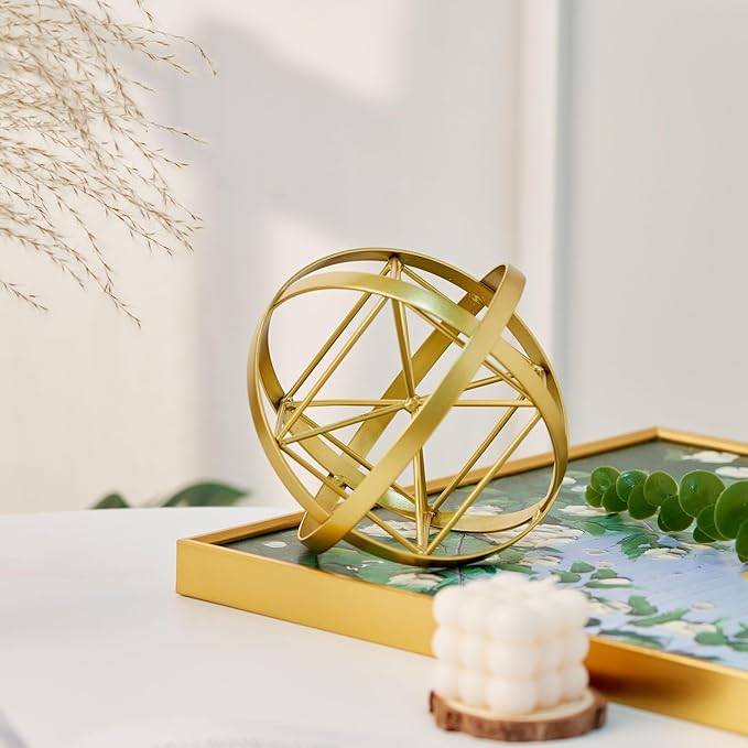 7 inches Metal Geometric Abstract Sculpture, Metal Geometric Sculpture Decor Sphere, Tabletop Decor for Living Room,Study,Bedroom,Modern Home Decor Accents