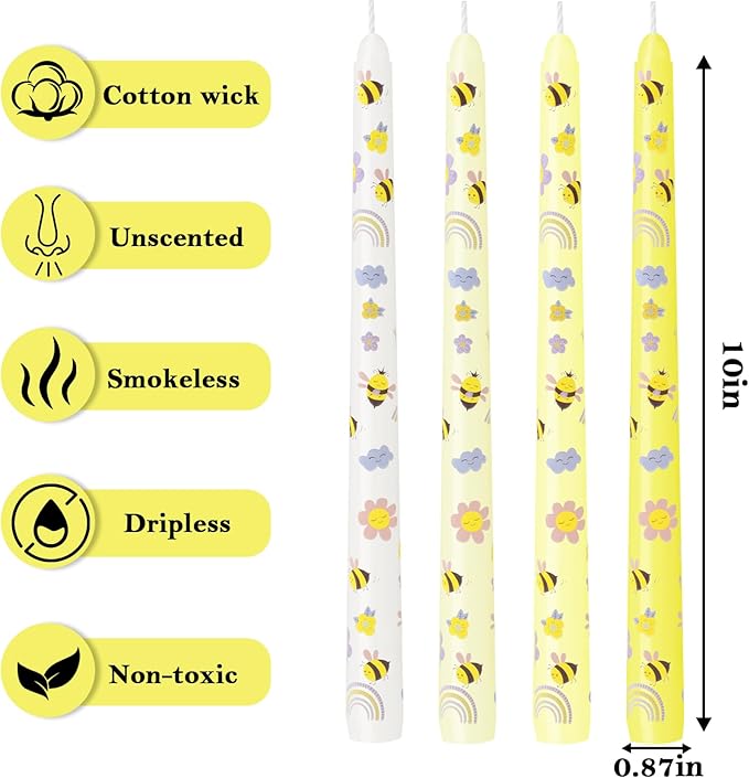 10 Inch Bee Taper Candles Long Tapered Candlesticks for Baby Shower Bee Themed Party Supplies What Will It Bee Gender Reveal Decorations