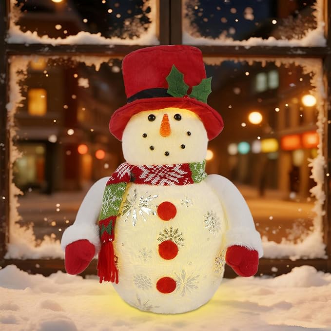 Lighted Christmas Table Decorations, LED Lighting Snowman Tabletop Figurine, Winter Xmas Decor for Home Indoor Kitchen Room Holiday Party