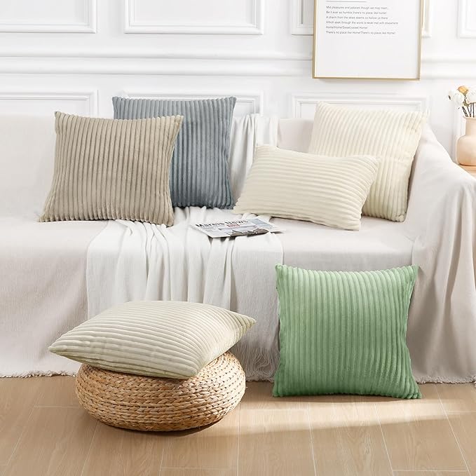 Simmore Decorative Fall Throw Pillow Covers 20x20 Set of 2, Soft Natural Plush Flannel Double-Sided Fluffy Couch Pillow Covers for Sofa Living Room, Khaki