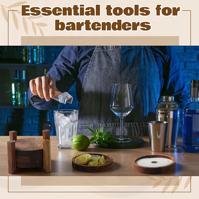 Mifoci Margarita Salt Rimmer Set Acacia Bar Rimming Station with Sponges & Quick Release Home Bar Accessories for Margarita, Cocktail Drinks, Bartender Kit, Party Supplies (5-tier)