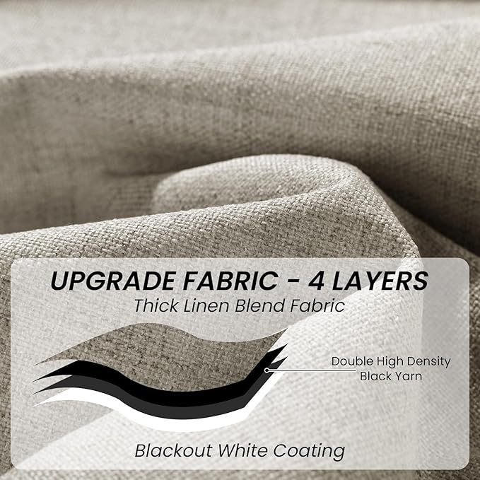 100% Blackout Curtains 96 inches Length Linen Blend Bedroom Curtains, Rod Pocket Back Tab Black Out Window Curtain Set Living Room Curtains, Full Blackout Curtains 2 Panels Drape, Linen