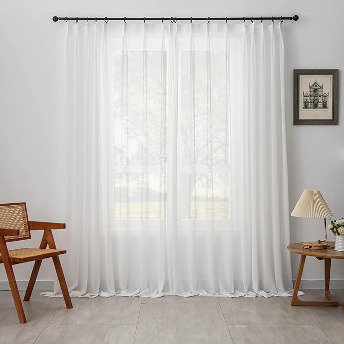 Off White Sheer Curtains Pinch Pleated Curtains 120 Inches Long for Living Room Extra Long Semi-Sheer Light Filtering Curtain & Drapes for Sliding Glass Door, 1 Panel,W52 x L120