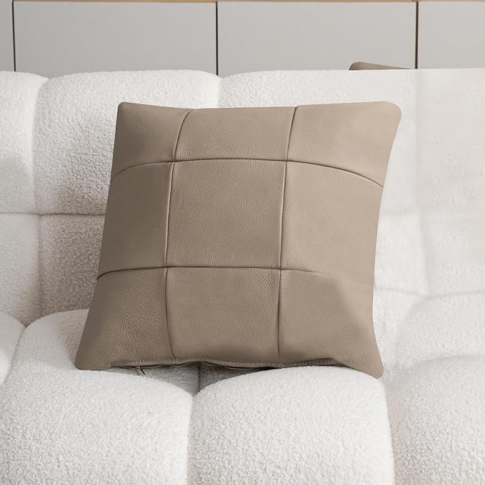 Kidol & Shellder Genuine Leather Throw Pillow Cover 18x18 Modern Solid Lumbar Pillow Covers-Luxury Pillowcases for Couch Sofa Bed-Soft Durable Decorative Cushion Case with Hidden Zipper(Purplish Grey)
