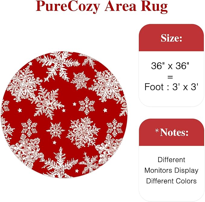 Round Area Rug 3ft Red Christmas Entryway Carpet 3x3 Circle Rug Snowflake Indoor Kitchen Washable Door Mat Living Room Carpet Decorative Holiday Decor Dining Room Bathroom