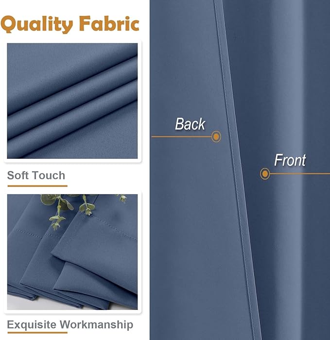 Aiyufeng Denim Blue Short Blackout Curtains for Bedroom 45 Inches Long 2 Panels Set, Solid Thermal Insulated, Energy Saving Window Treatment Curtains Blackout Drapes, W40 x L45 Inch, Denim Blue