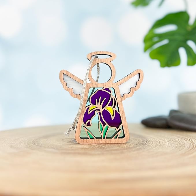 Iris Suncatcher - Purple Flower Christmas Ornament - Guardian Angel Gift for Mom, Grandma, Sister, Daughter - 3.5" (H)