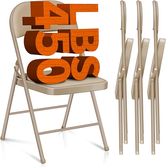 4 Pack Folding Chairs with Cushion – Padded Memory Foam Khaki Seating Space-Saving Foldable Chairs for Indoor Outdoor Weddings, Parties, Backyard & Office Events (Khaki, 4 Pack)