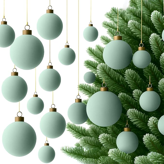 36 Pcs Velvet Christmas Balls Bulk - Flocked Christmas Tree Ball Ornaments Hanging Decoration for Xmas Tree, Wreath, Home or Party Decorations, 2.36", 2.76", 3.15"(Sage Green)