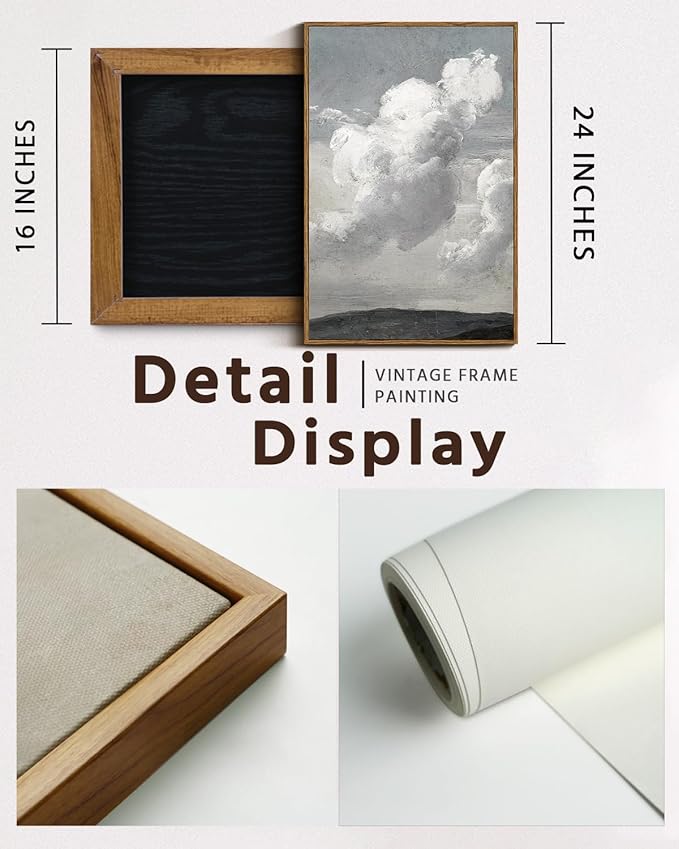VIYYIEA Vintage Framed Cloud Wall Art Decor, Living Room Bedroom Cloudy Pictures Collage Wall Decor, Framed Canvas Prints Artwork, Retro Abstract Paintings,16x24 Inch