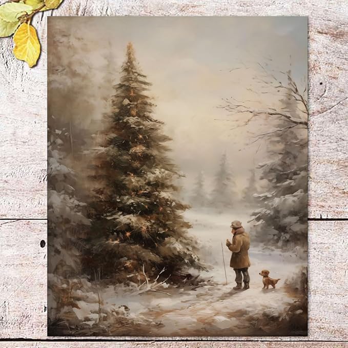 Christmas Vintage Painting Print Winter Rustic Wall Art Farmhouse Christmas Holiday Decor Print Country Christmas Wall Art