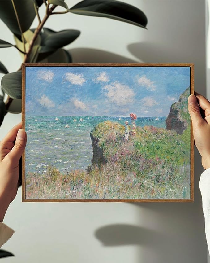 KISSFOX Monet Wall Art Cliff Walk Impressionist Canvas Print Nature Wilderness Painting Gallery Artwork Aesthetic Pictures Decor Living Room Bathroom Office Bedroom