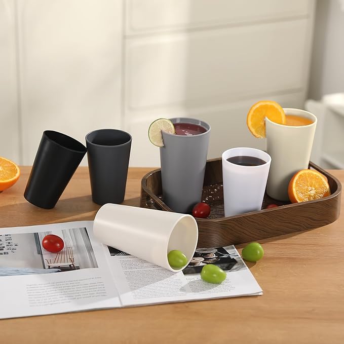24 Pcs Unbreakable Plastic Cups Set, 14 oz Reusable Plastic Cups, Stackable Water Tumblers, Drinking Cup for Kitchen, Outdoor, BPA-free, Dishwasher Refrigerator and Microwave Safe (14 oz, 6 Colors)