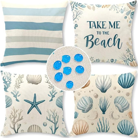 Cirzone Waterproof Outdoor Pillow Covers 18x18 Inch Set of 4 Summer Throw Pillow Covers Coastal Beach Outdoor Decor for Patio Furniture Garden Sofa