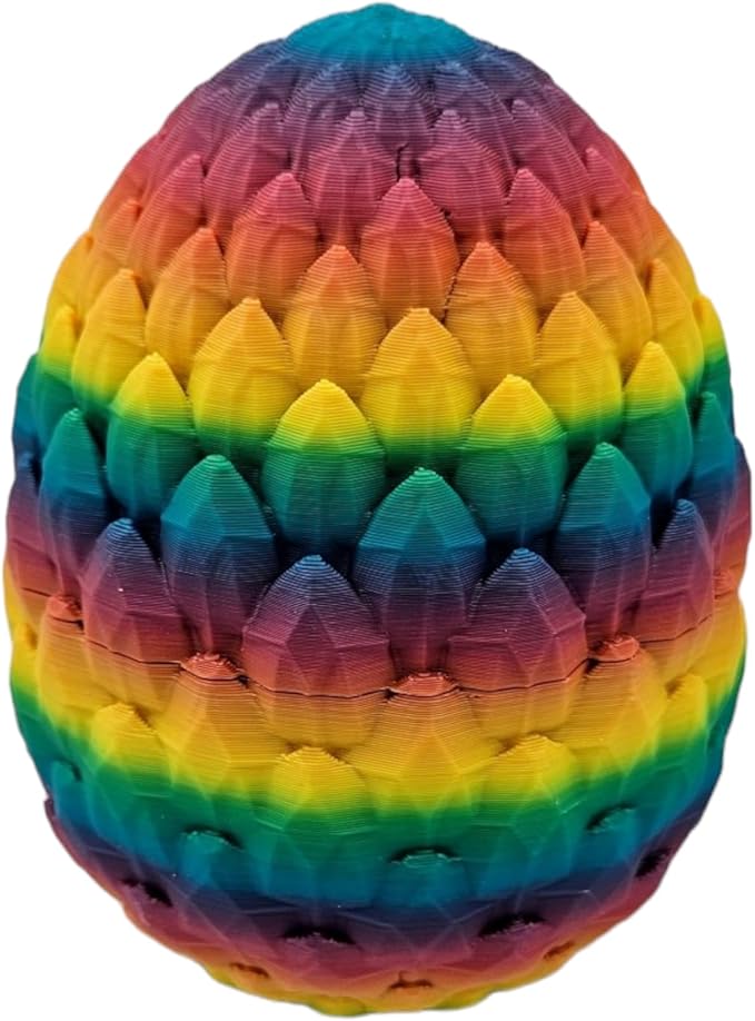 3D Printed Dragon Egg Articulating Gemstone Dragon Fidget Figurine - Vibrant Color Dragons Flexible ADHD, Autism and Anxiety Relief - Articulated Joints (Rainbow)