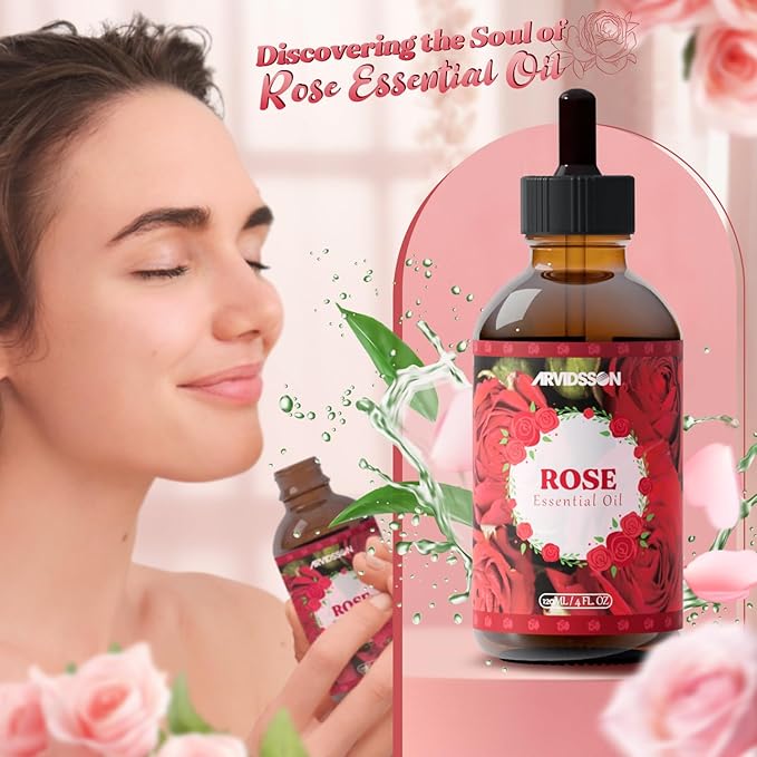 Rose Essential Oil 4 Fl Oz (120ml) - Pure and Natural Fragrance Oil, Aromatherapy Rose Oil for Diffusers, Massage, Candle Making, Room Spray Diffuser Oil for Home, Scented Oil Gift for Women