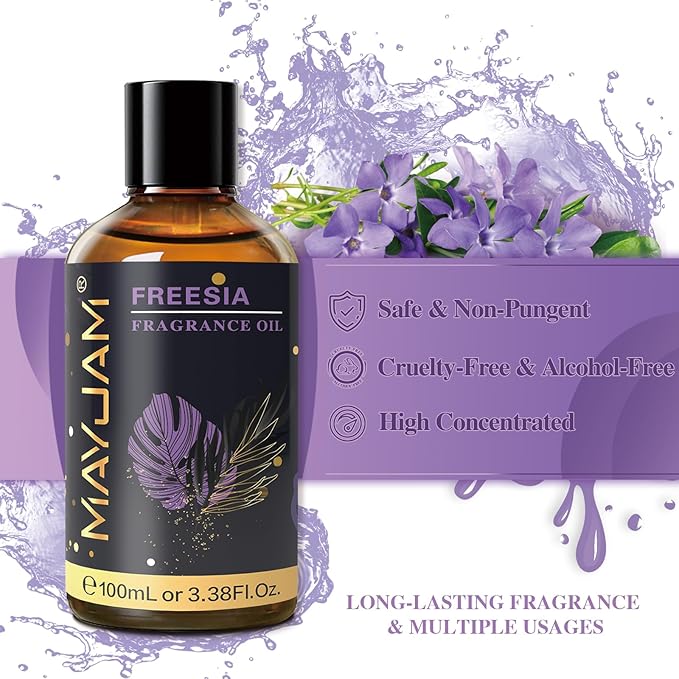 MAYJAM 100ML/3.38FL.OZ Freesia Fragrance Oils with Glass Dropper, Essential Oils for Diffusers for Home, Long Lasting Scented Oils for Diffusers Soap Candle Making