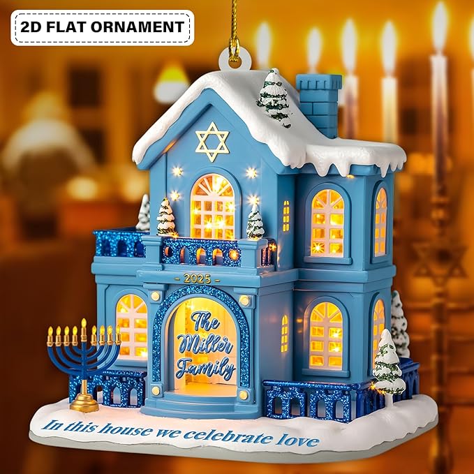Personalized Hanukkah Ornaments for Tree - House Warming Gifts New Home Ornament 2025, Custom 2D Family Christmas Ornaments, Merry Chrismukkah Jewish and Christian Gift Idea