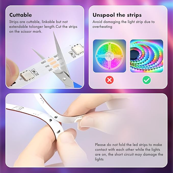 Led Lights for Bedroom, IC+RGB 100FT(2 Rolls of 50ft) Strip Lights, 24Key Remote with App Control, Music Sync Color Changing Lights for Room Decor Party