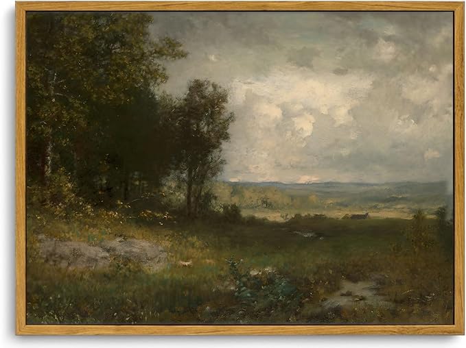 KISSFOX Vintage Landscape Canvas Wall Art Summer Farmhouse Countryside Scene Framed Wall Art Natural Rustic Tree Painting Art Prints Artwork For Living Room Bedroom Kitchen