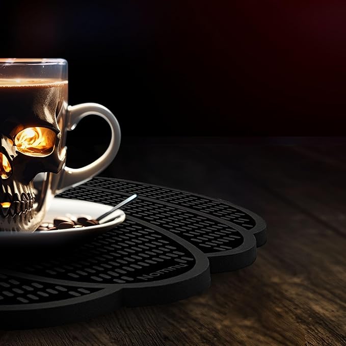 Nomnu Pumpkin Coffee Mat for Countertop - Goth Kitchen Decor - Gothic Coffee Bar Accessories 14.8x13.5 Inch Bar Mat - Spooky Halloween Gifts Non Slip Spill Mat, Black (PCBMB)