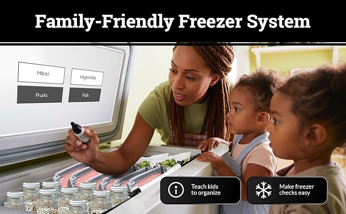 Deep Chest Freezer Organizer Bins – 4-Pack Stackable Chest Freezer Baskets with Dividers, Metal Wire Storage for Frozen Meat, Food – Fits 5–7 Cu Ft Deep Freezer, Kitchen Organization Set, Black, White