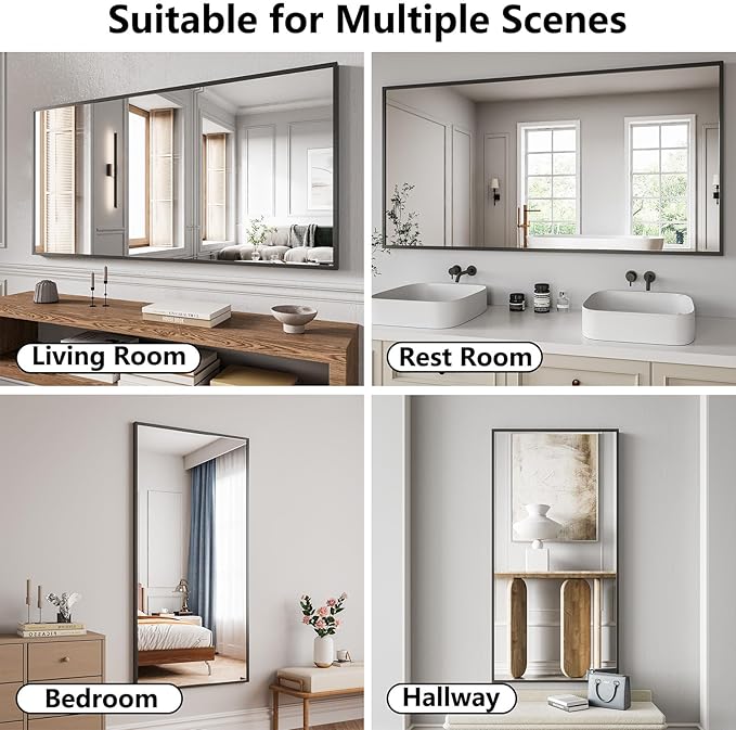 Koonmi Bathroom Mirror 30x60 Bathroom Wall-Mounted Mirrors, Modern Vanity Mirror for Bedroom, Living Room, Aluminum Alloy Frame Allow to Hang Horizontally or Vertically